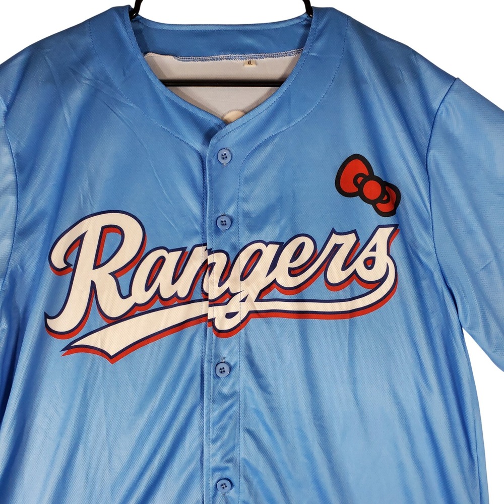 Texas Rangers Hello Kitty Baseball Jersey Light Blue XL Sanrio MLB Fan Apparel